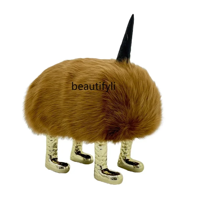 

Asmt52 Model Room Unicorn Cute Installation Ornament Creative Designer Animal Low Stool Long Hair Monster Living Room