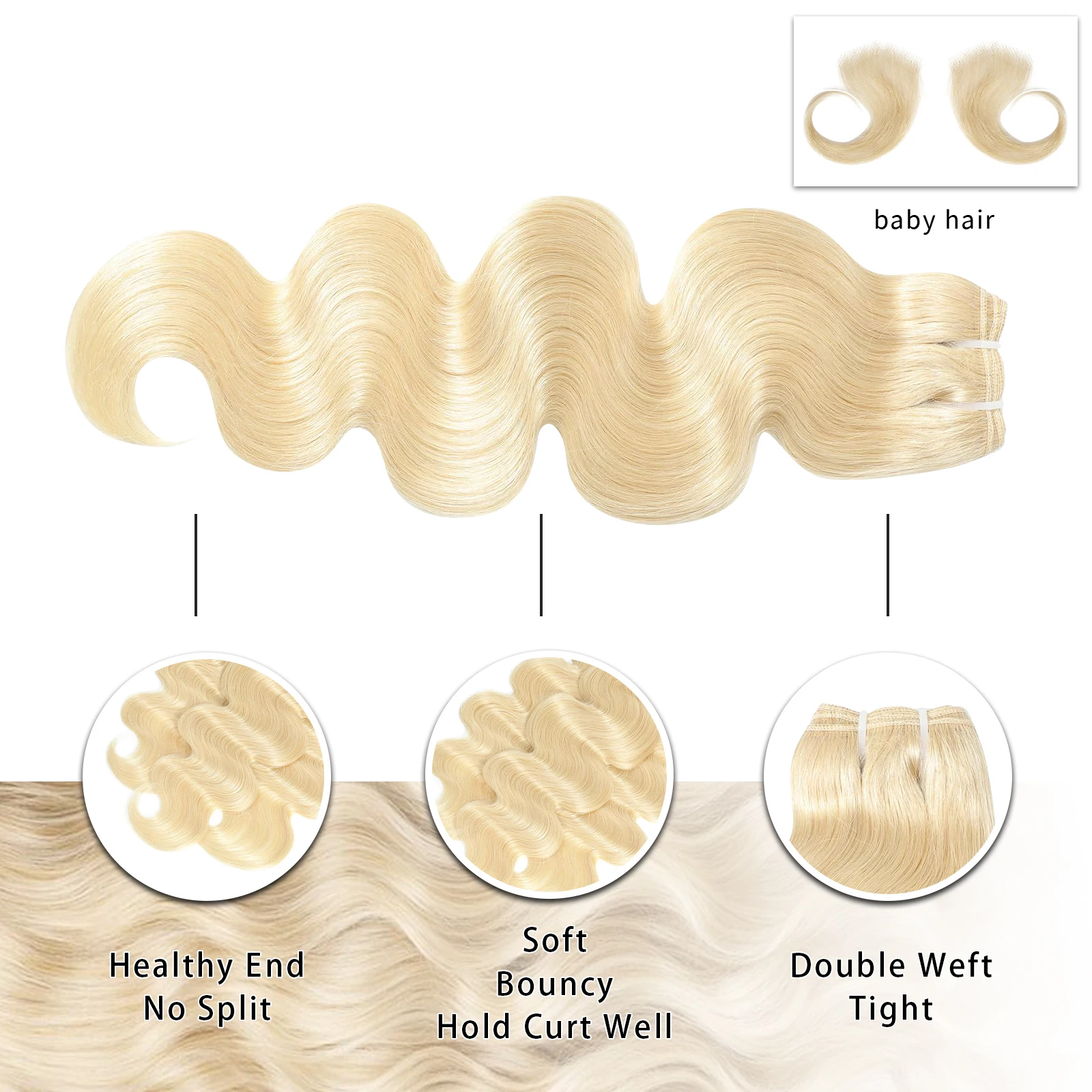 16A #613 3 Bundles Human Hair Wig Honey Blonde Color Body Wave Bundles Weave Wig 100% Virgin Unprocessed Brazilian Human Hair