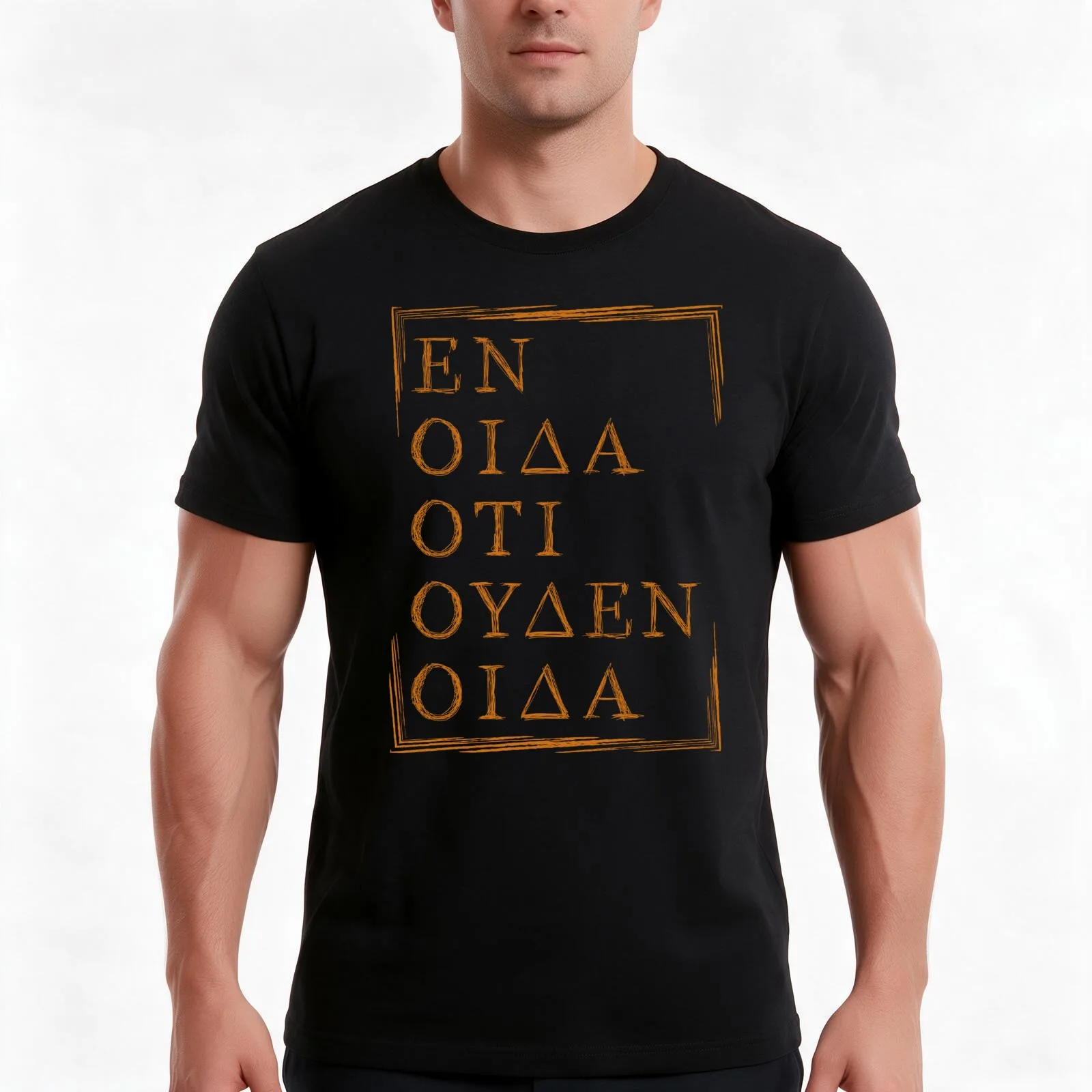 All I Know Is I Know Nothing - Socrates Quote in Capital Greek Letters T-Shirt, Summer Casual Cotton Tee, Vintage Graphic Print