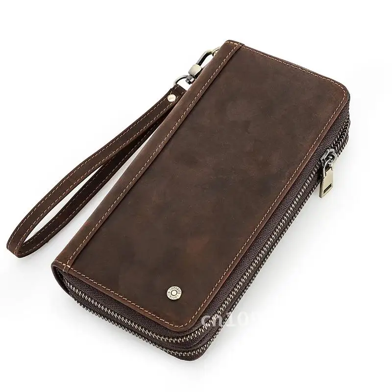 Cow Leather Name Engraving Wallet Phone Clutch Bag Zipper Male Clutch Card Leather Pocket Wallets Purse Handbags Coin Holder Men