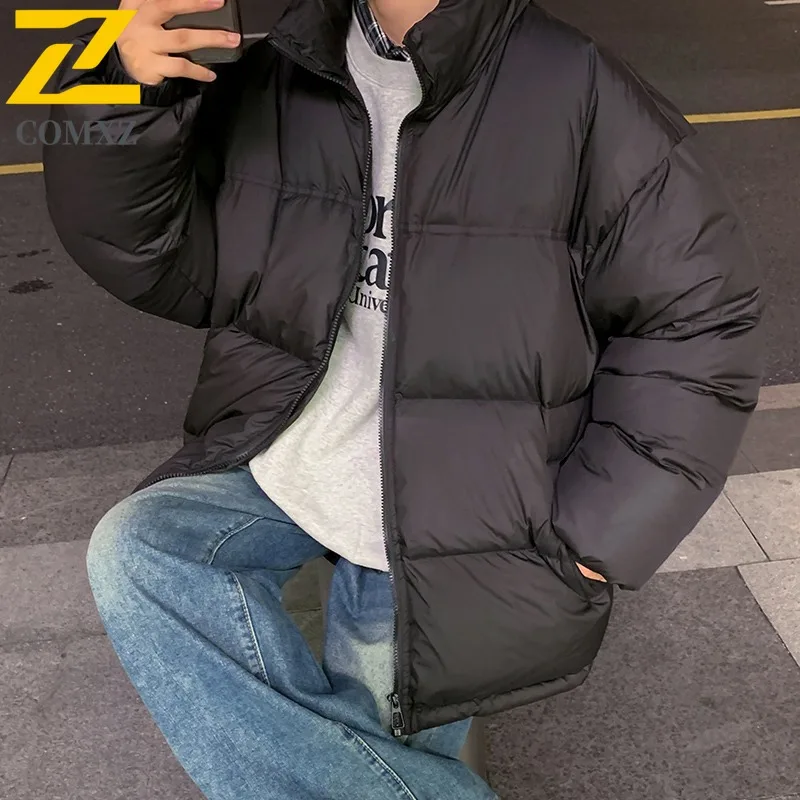 

COMXZ Men's Winter Jacket Fashion Trendy Solid Color Warm Skiing Puffer Jacket Street Windproof Comfortable Cotton Padded Jacket