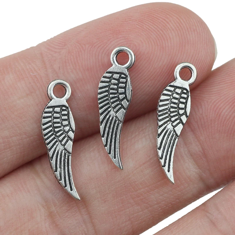 40pcs 5*17mm Mini  Angel Wing Charm Antique Silver Plated Bird Wing Charms For Jewelry Making Necklace Bracelet Accessories