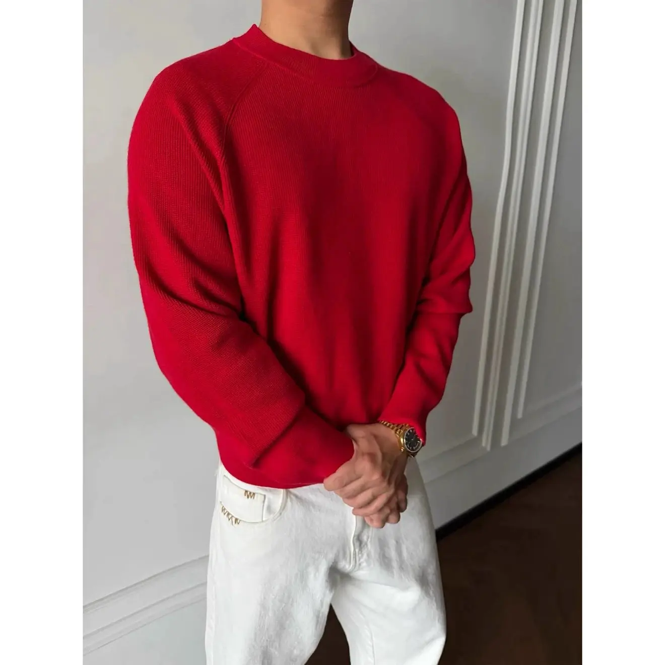 

Red Knitted Sweater round Ne Flax Linen Wool Blend Diamond Pattern Embroidery Casual Sle Men's Faion Winter Warm Top