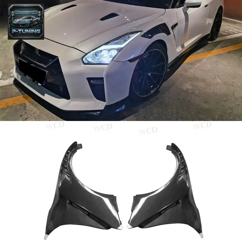 GTR35 Nismo نمط ألياف الكربون الجافة تنفيس الحاجز لنيسان GTR35 R35 2008 + المصد الأمامي المصدات الجانبية قطع غيار السيارات