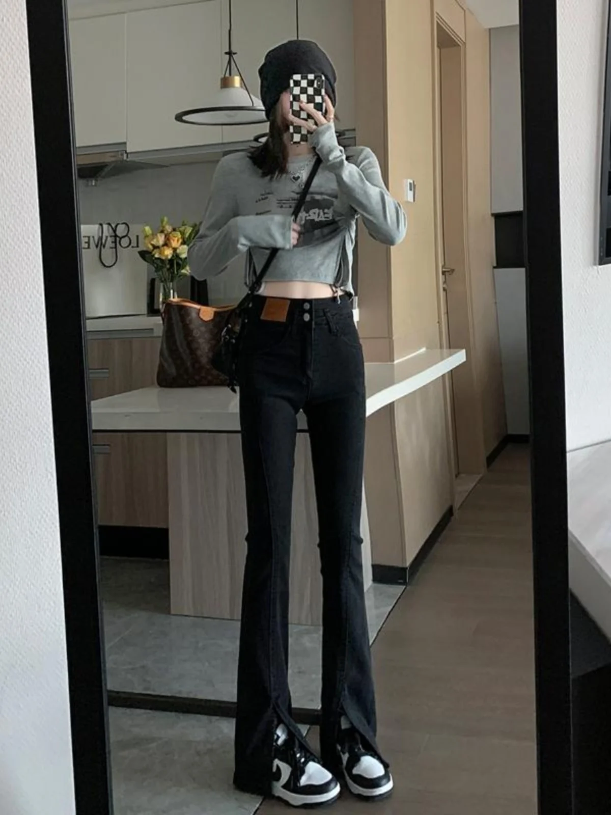 

Утягивающие расклешенные джинсы с высокой талией, женские длинные брюки, весенне-осенне-зимние повседневные модные брюки для молодых женщин