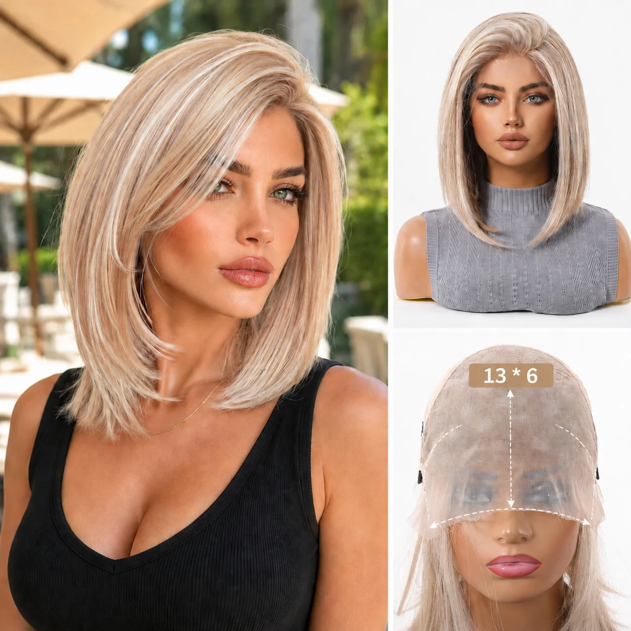 13x6 Lace Frontal Blonde Bob Wig for Women Side Part Pre Plucked Natural Hairline Heat Friendly Short Straight Wig