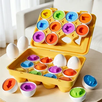 Jogos Montessori, Brinquedo Educativo em Forma de Ovo para Bebês, Quebra-Cabeça de Combinação para Crianças, Brinquedo de Desenvolvimento Infantil para Crianças de 1 a 4 Anos