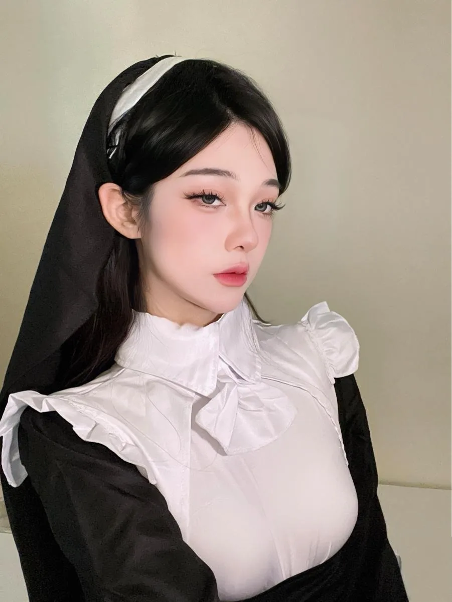 Anime Sexy Nuns Original Design Cosplay Chowbie Uniform Black Sexy Dress Large Size Halloween Costumes for Women