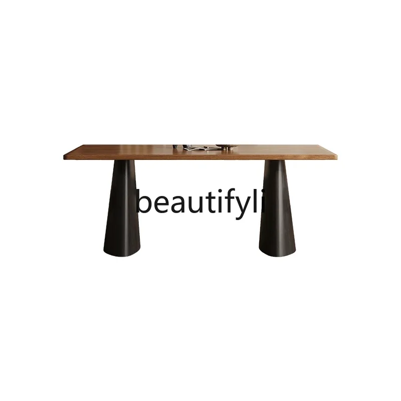 

Medieval style solid wood dining table rectangular creative retro home black walnut solid wood dining table