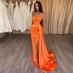 Exquisite Prom Dresses for Ladies Satin Sheath/Column Evening Dress 2025 Orange Sweetheart Beads Draped Pleat Party Gown Long