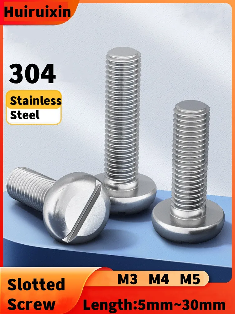 

5/10/20/50pcs M3 M4 M5 304 A2 stainless steel Metric Thread Slotted Pan Head Round Head Machine Screw Bolt Length=5~30mm GB67