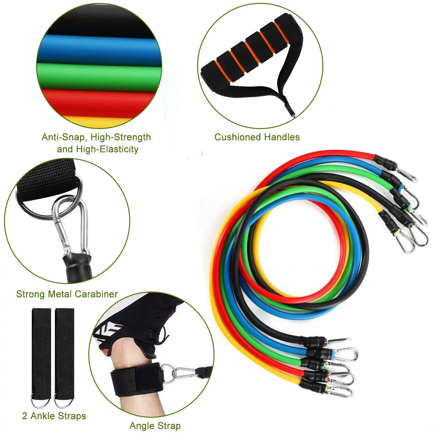 NEW 11Pcs Resistance Bands Set Fitness Workout Tubes Exercise Tube Bands Up to 100lbs