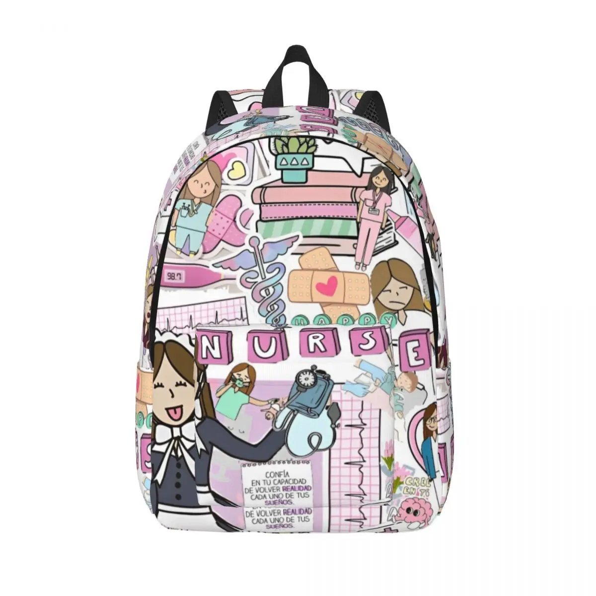 Enfermera En Apuros Nurse Pattern Backpack Middle High College School Student Book Bags Teens Daypack Durable