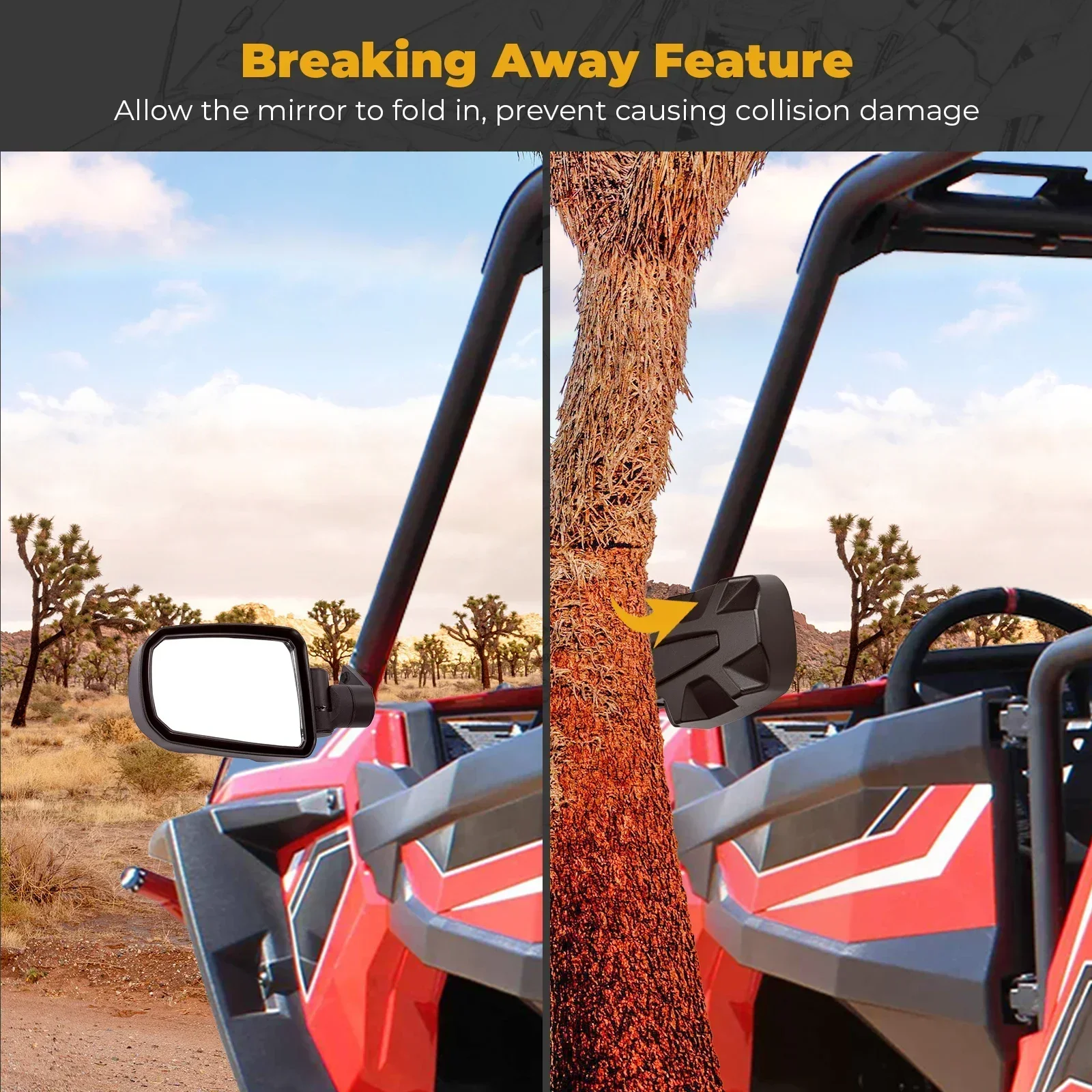 Soporte de perno plegable para espejo retrovisor lateral KEMIMOTO UTV # 2881198 Compatible con Polaris RZR XP 900 1000 Turbo Trail S 2014-2023