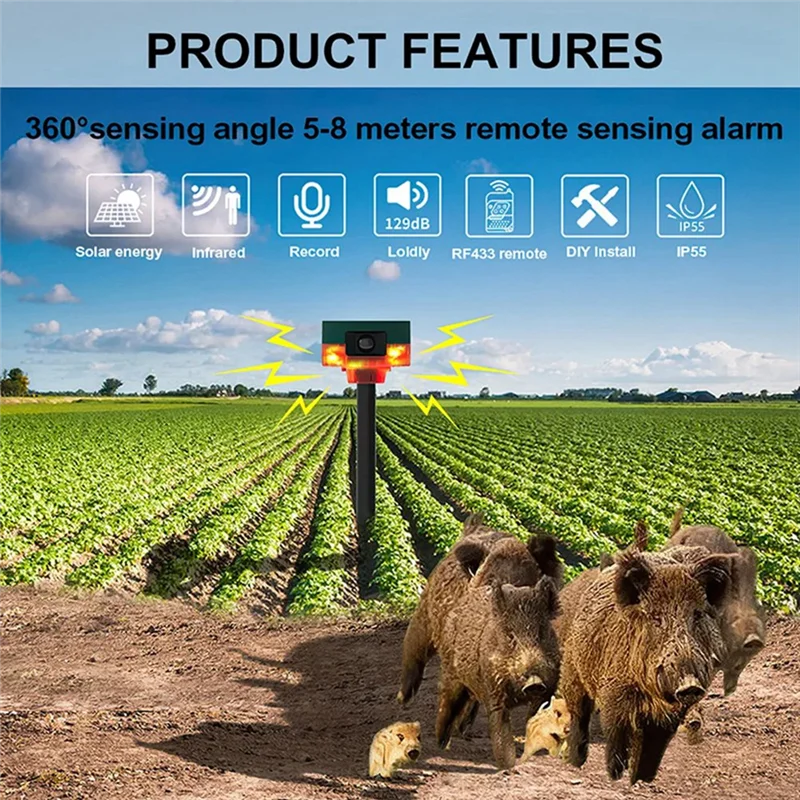 

B03B-Солнечная инфракрасная сигнализация, датчик движения, детектор, уличный водонепроницаемый отпугиватель животных, охранная сигнализация, 129 дБ, лай собаки