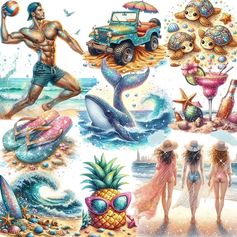 12Pcs/Pack Sparkling Seaside Vacation Sticker DIY Craft Scrapbooking Album Junk Journal Decorative Stickers