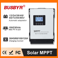Solar MPPT Charge Controller 12V-96V Auto 30A 45A 60A 100A 230V LCD Touch For Lifepo4 Lithium GELLead Acid Home Solar Panel