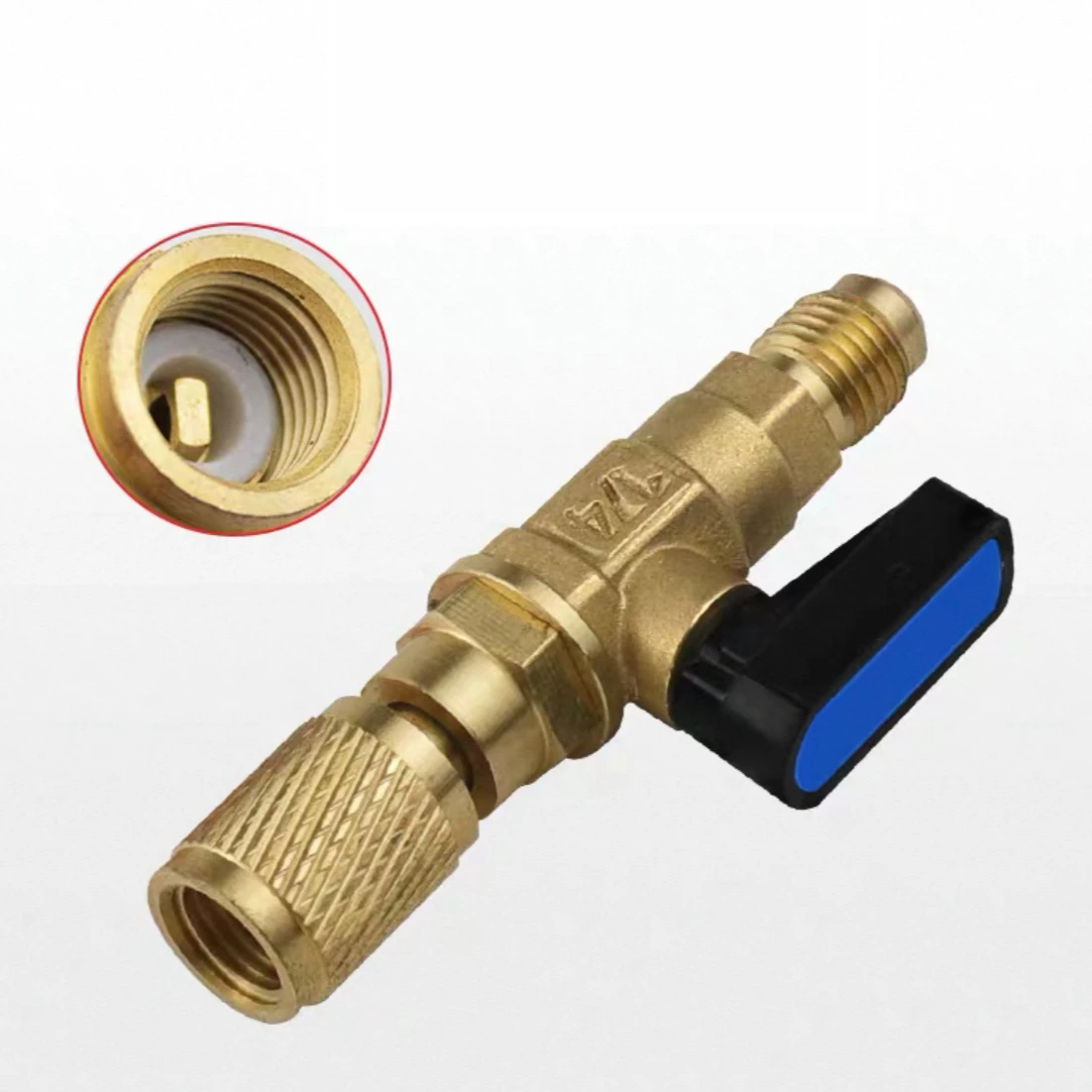 Air Conditioning Refrigerant Ball Valve 1/4" SAE Straight Shut-Off Valve for R22 R410 Charging Hoses AC Refrigerant