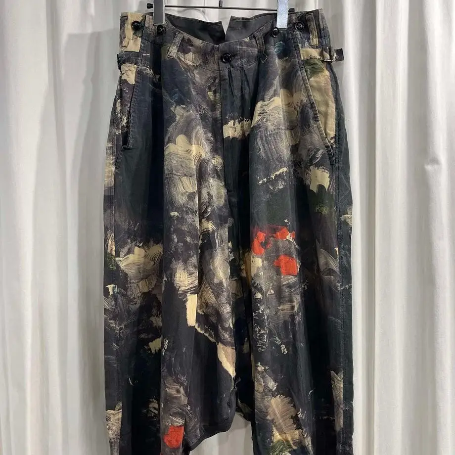 

TOP-YAMAMOTO ® Printed Casual Pants for Women - Loose Fit with Wide Cuffs - Black Tie-Dye - Retro Style
