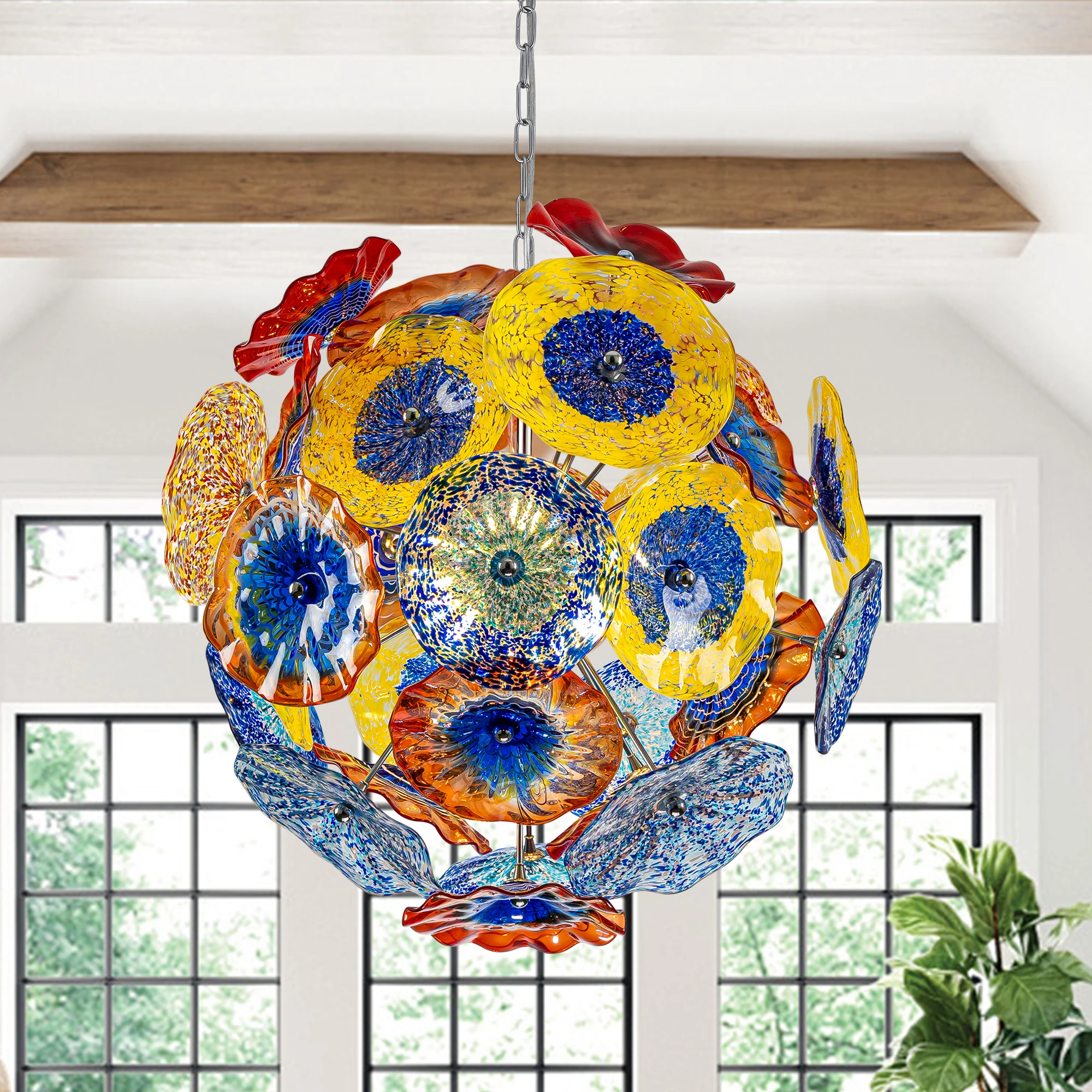 LONGREE Luxury Art Globe Orbs Chandeliers Multi-color Handmade Murano Glass Flower Chandelier Light Fixtures