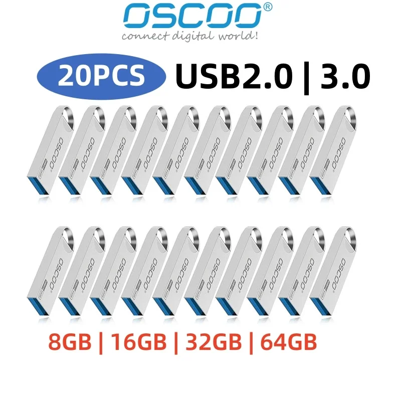 

OSCOO 20pcs Pendrive USB 3.0 Flash Drive 16GB 32GB 64GB USB 2.0 Pendrive Memory U Disk USB Key Mini Storage Device 100% Original