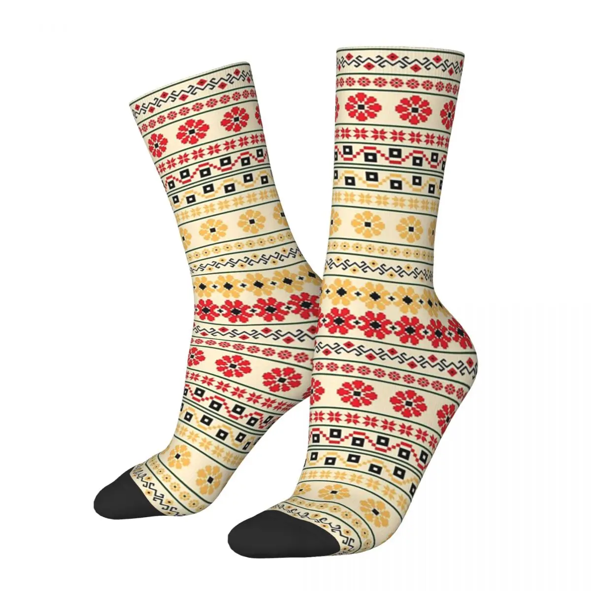 Bulgarian Balkan Embroidery Pattern Socks Harajuku Sweat Absorbing Stockings All Season Long Socks Accessories for Unisex