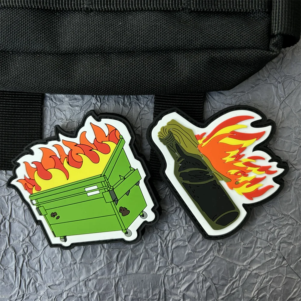 Molotov Cocktail  Dumpster Fire Patch PVC Morale Badge Tactical Equipment Hook and Loop Patches Backpack Emblem