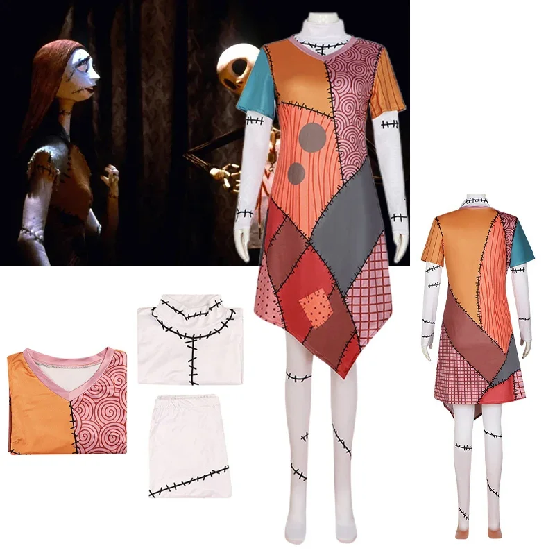Il pesadelo prima di Natale Costume cosplay Ragazza Spaventoso Horror Sally Skelington Abito Costume di carnevale di Halloween per le donne
