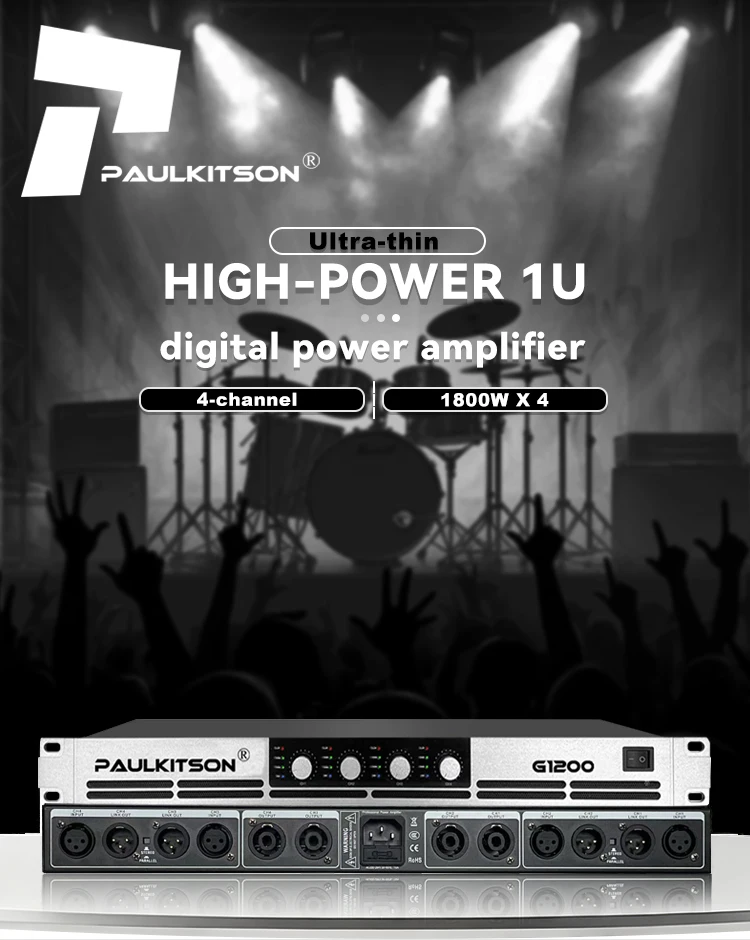Paulkitson G1200 Professioneller Leistungsverstärker 4-Kanal 1200W×4 Hochleistungs-Audioverstärker für Club, Kirche, Live-Bühnenshows und Veranstaltungen – Detail 1