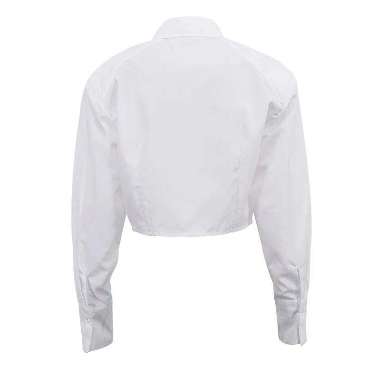 レディース ルーズ ファッション シャツ シンプル 秋 通勤 スリムフィット 襟付き ショートブラウス 長袖 多用途 ラウンドネック トップス