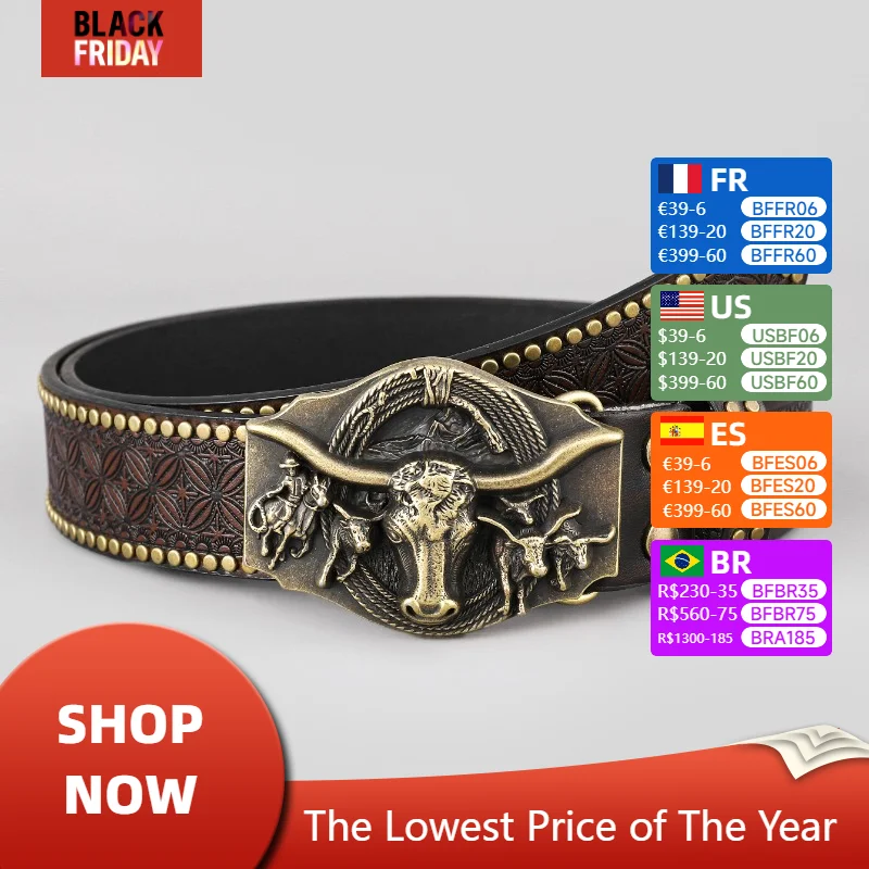 

Punk Bullhead Big Board Buckle Belts Men Retro Embossed Western Cowboy PU Leather Jeans Rivet Waist Belt Clothing Accessories