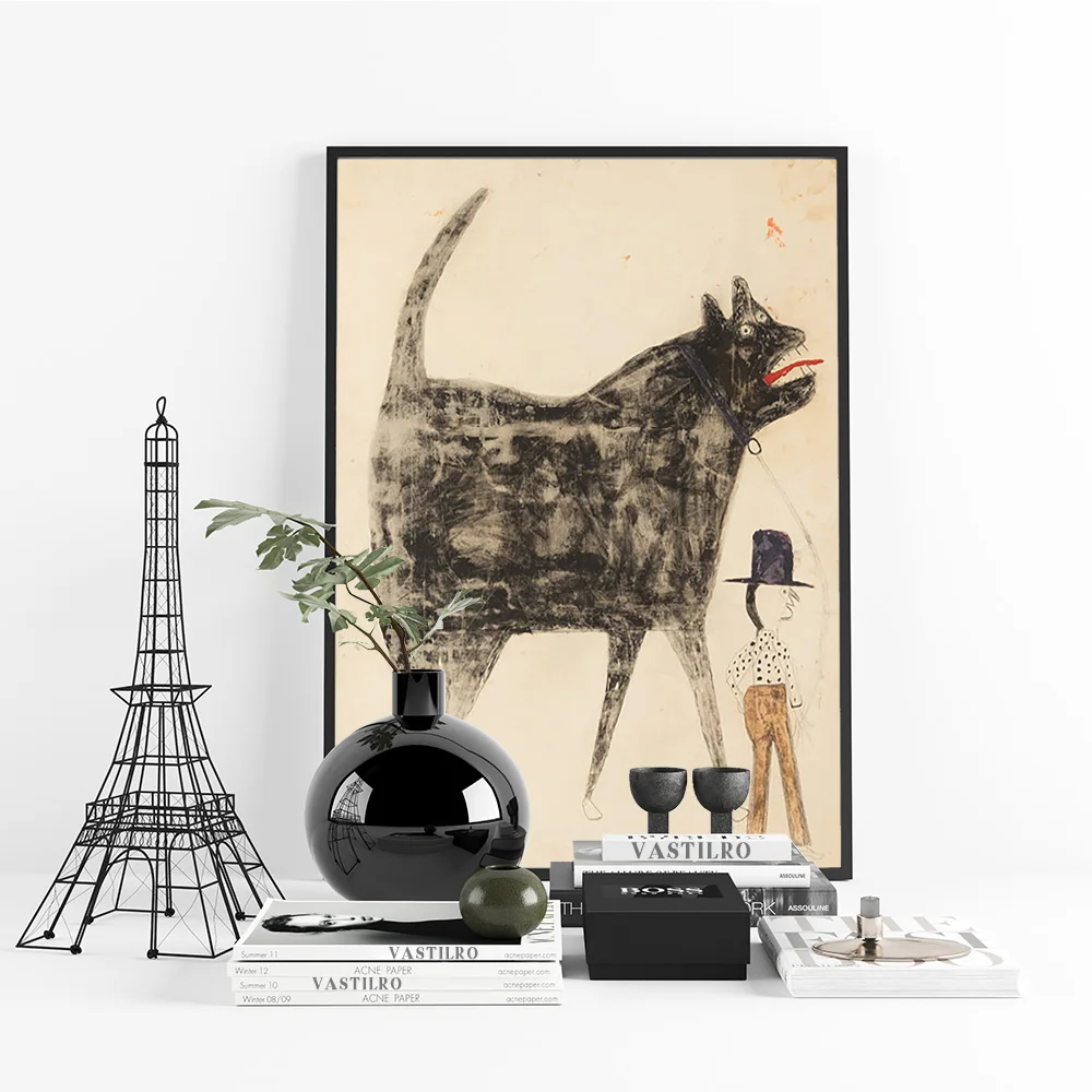 Bill Traylor Vintage Poster Animal York Red Man Dog House Canvas Painting Print Art Wall Picture Decor