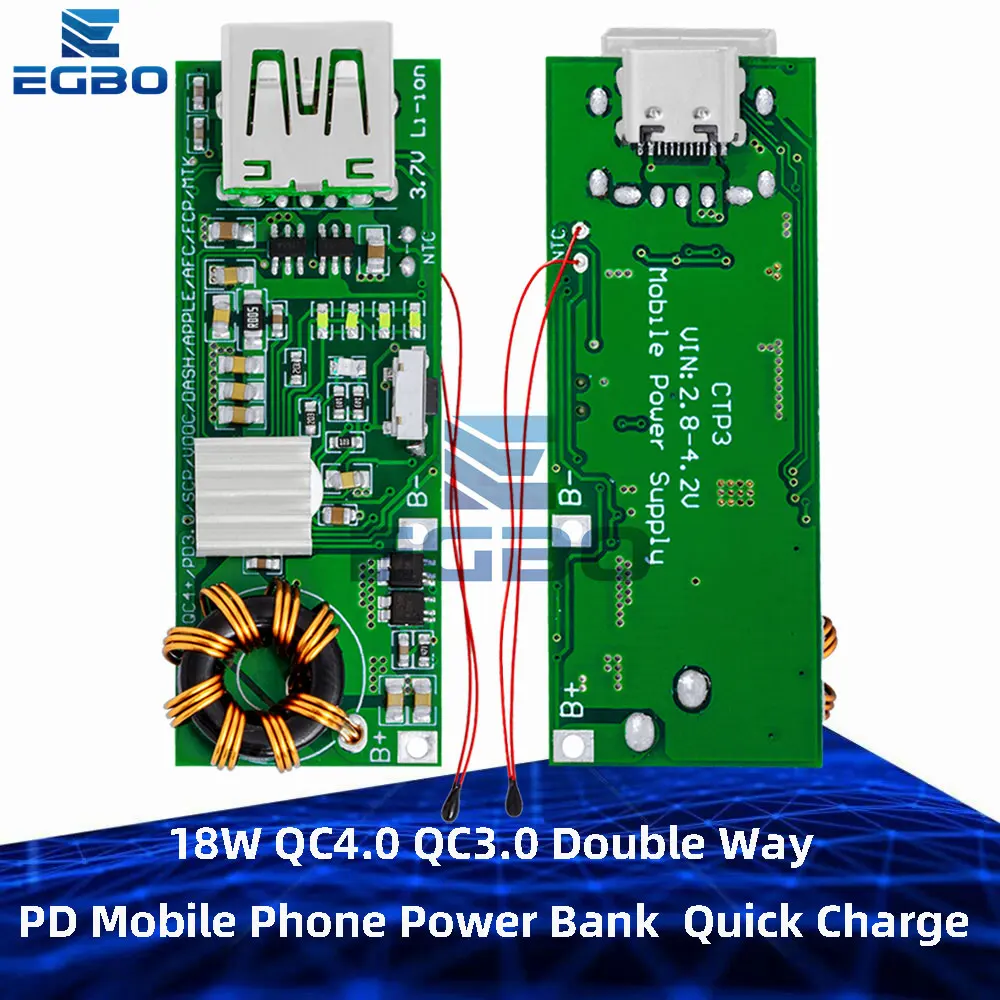 QC4.0 QC3.0 Double Way PD Mobile Phone Power Bank  Quick Charge 3.7V to 5V 9V 4.5A 18W  Type-C USB Boost Charger Circuit Board