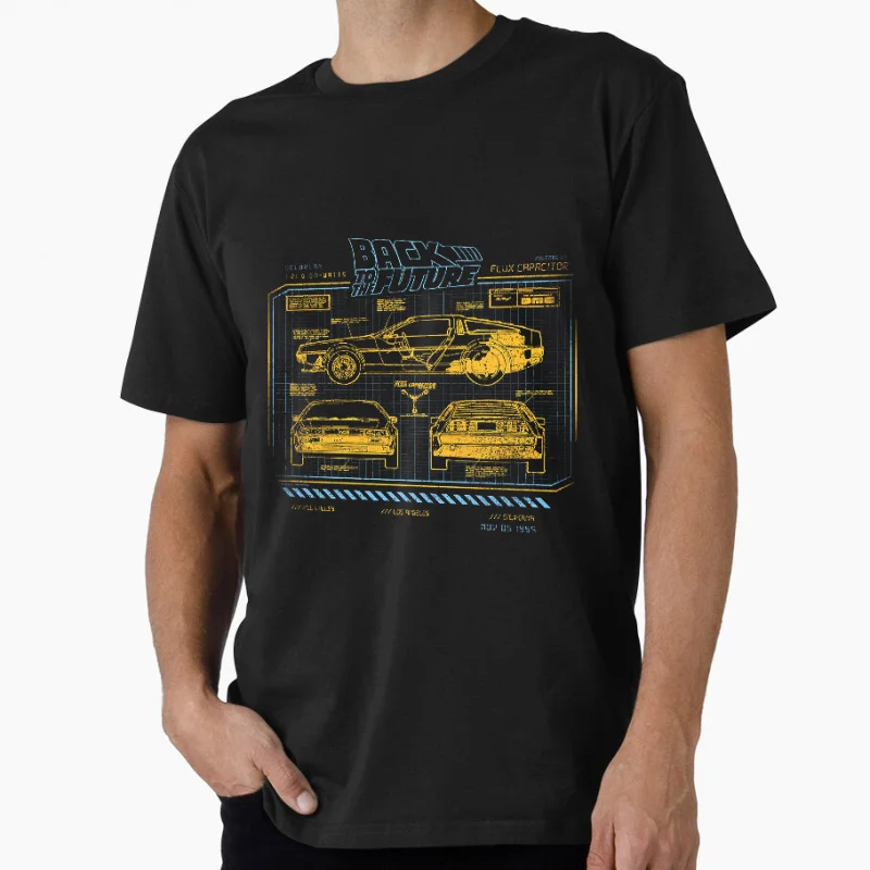 

Back To The Future Is Now 80s Retour Vers Futur Sic fi Movie Delorean Schematic Gift t shirt for men 100% cotton large size top