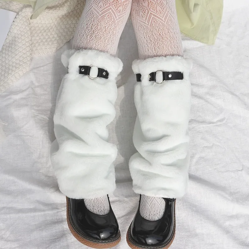 Scaldamuscoli in pelliccia con reggicalze in pelle Scaldamuscoli Lolita Calzini invernali punk da donna Copri stivali con leggings imitazione addensati