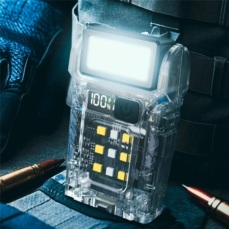 【Space-Saving】EDC Flashlight With Battery Display Portable Mini LED USB Rechargeable Magnetic Working Light Fishing Torch