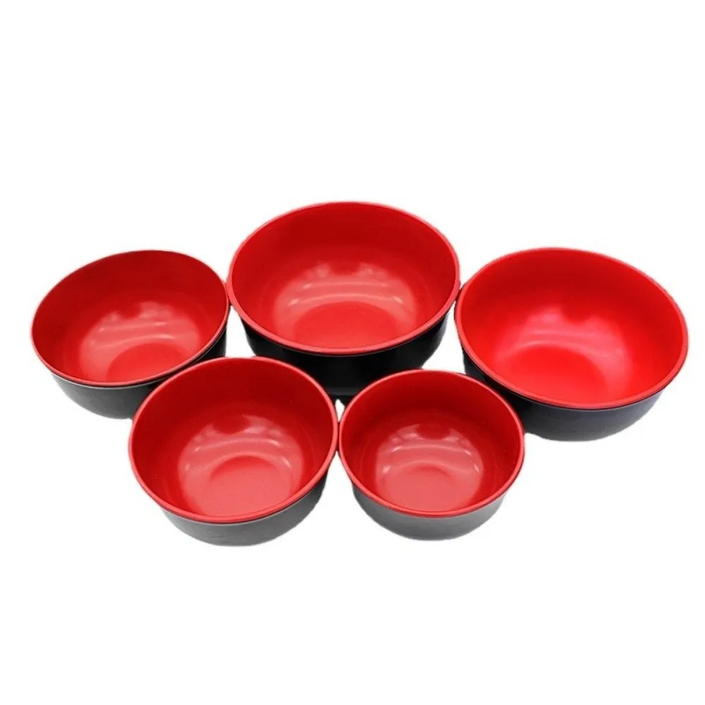 Black Red Melamine Bowls Imitation Porcelain Unbreakable Food Containers Japanese Style Anti-Fall Design Salad Bowls Tableware