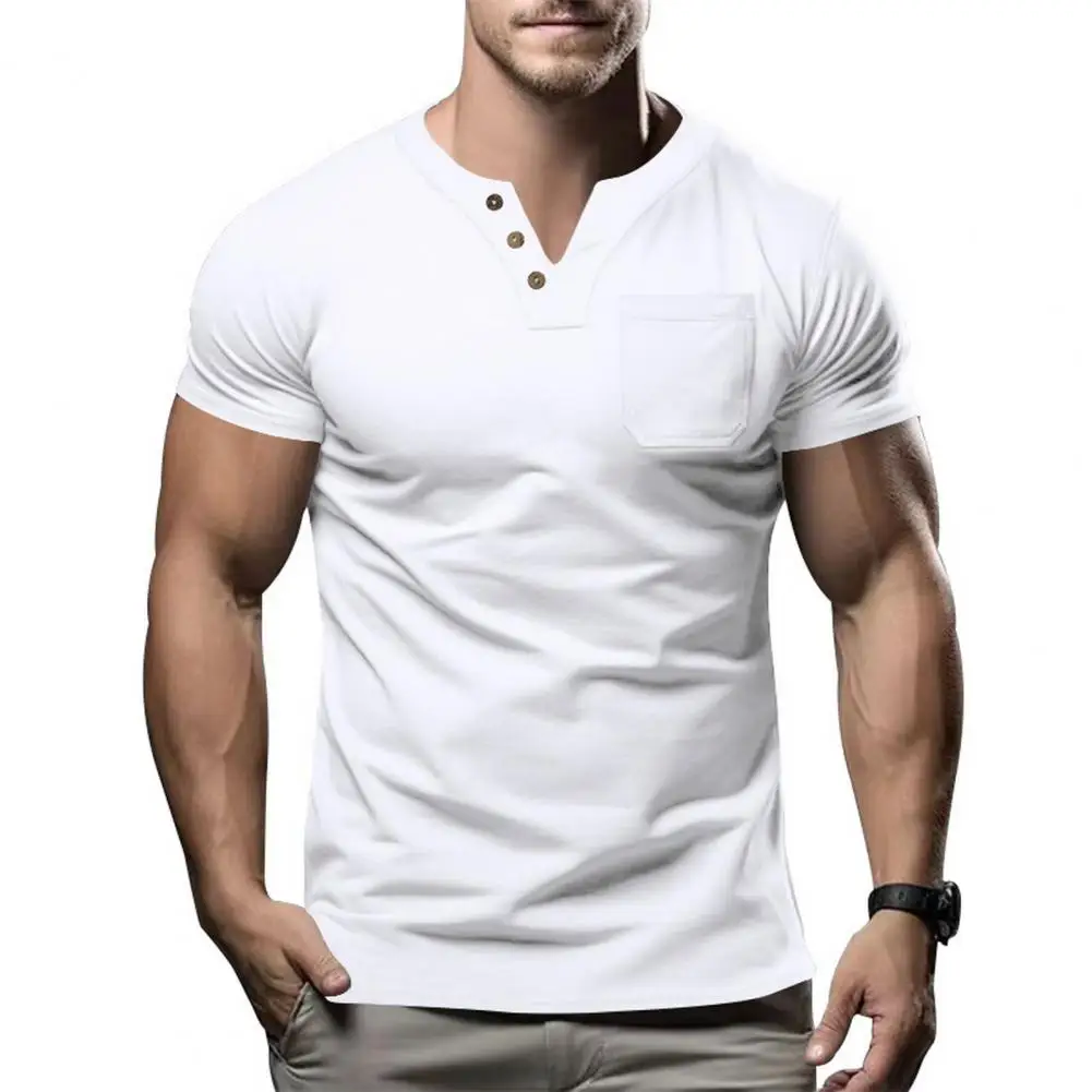 Chemise boutonnée à col en V pour homme avec poche poitrine, pull coupe couvertes pour homme, vêtements de sport d'affaires, respirant, extensible pour les tenues