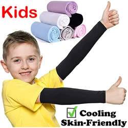 Kids Sports Cooling Arm Sleeves 4-12 Years Summer Long Arm Cover Sun UV Protection Girls Boys Elastic Ice Cycling Beach Sleeve