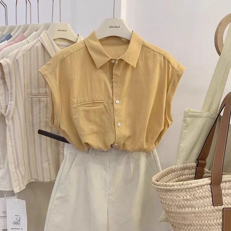 

Женская универсальная блузка с воротником, свободного кроя, стройнящая, летняя, новая, в студенческом стиле, маленький размер, с коротким рукавом