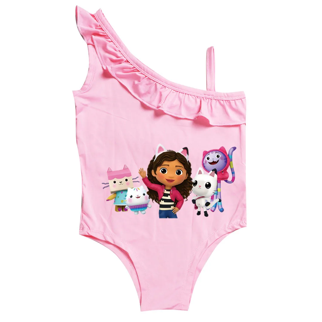 Gabby\'s Dollhouse Swimwear Kids One Piece Swiming Outifts Baby Girls Gabby Cats Swimsuits Children Bathing Suits Bodysuit & Cap