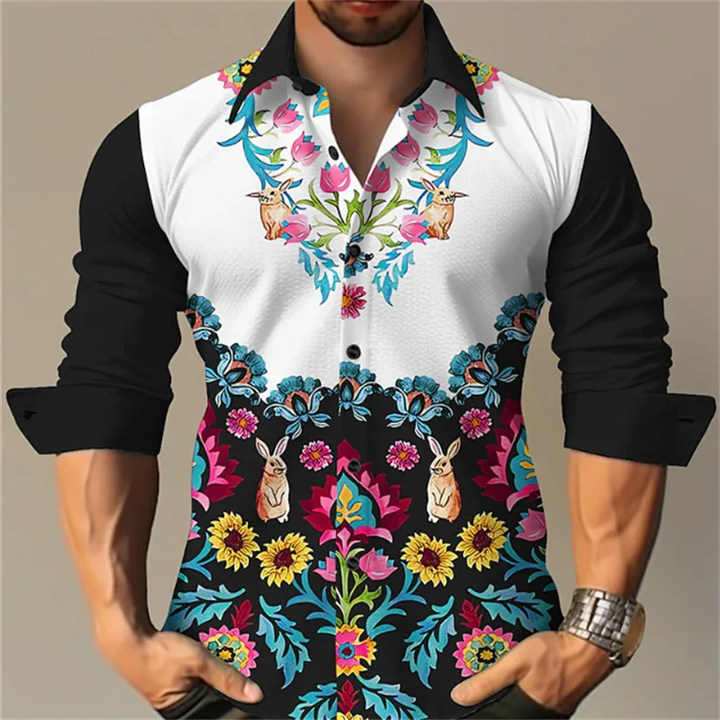 2023 Men's Long Sleeve Button Shirt Fashion Luxury New Designer Design Apparel Music Flower HD Pattern Soft and Comfortable