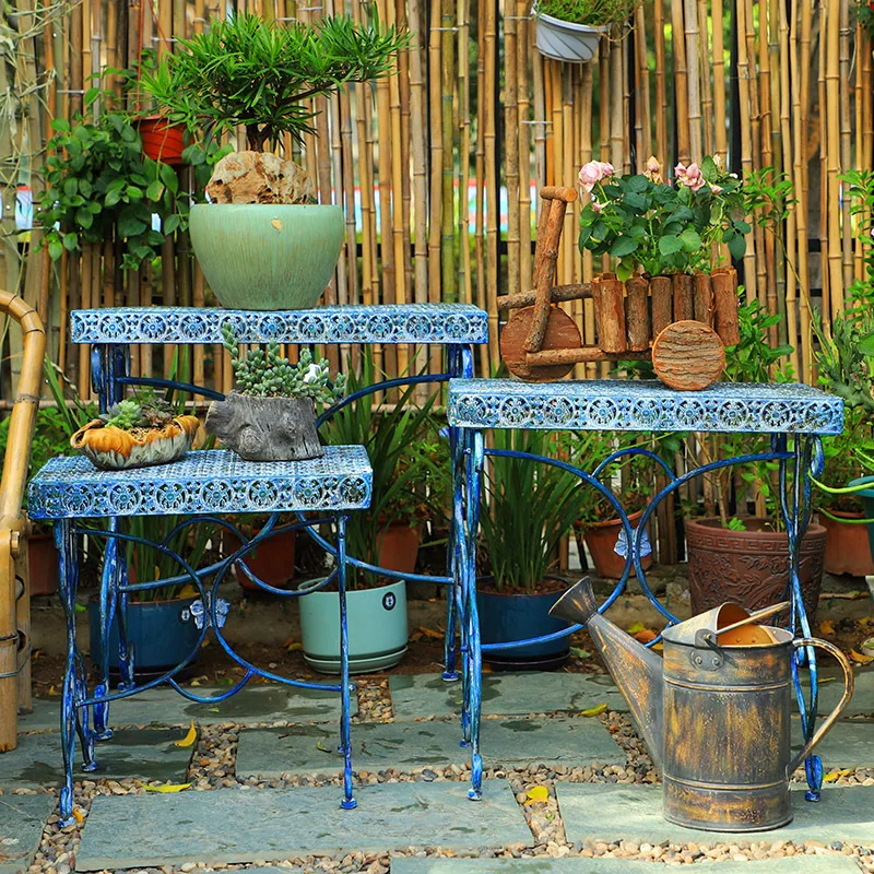 

Retro old wrought iron flower stand flower table tray pot stand courtyard balcony console garden grocery rack