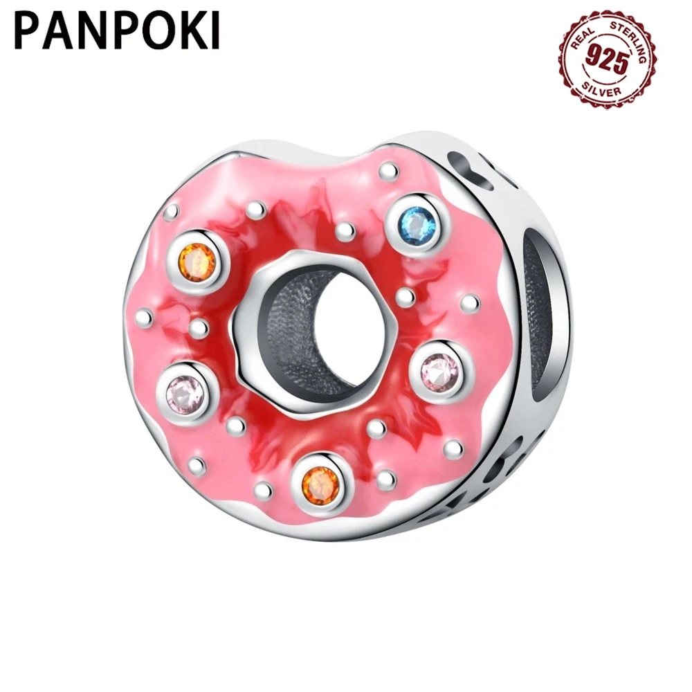 925 Sterling Silver Pink Donut Bead Bracelet Charms Fit Bracelet&Bangle For Women Birthday Fine Jewelry Party Gift DIY Accessory