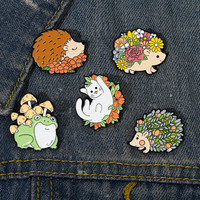 Funny Animal Enamel Pin Hedgehog Cartoon Decorative Lapel Pin for Clothes Accessories Cute Cat Frog Brooch Badge for Friend Gift