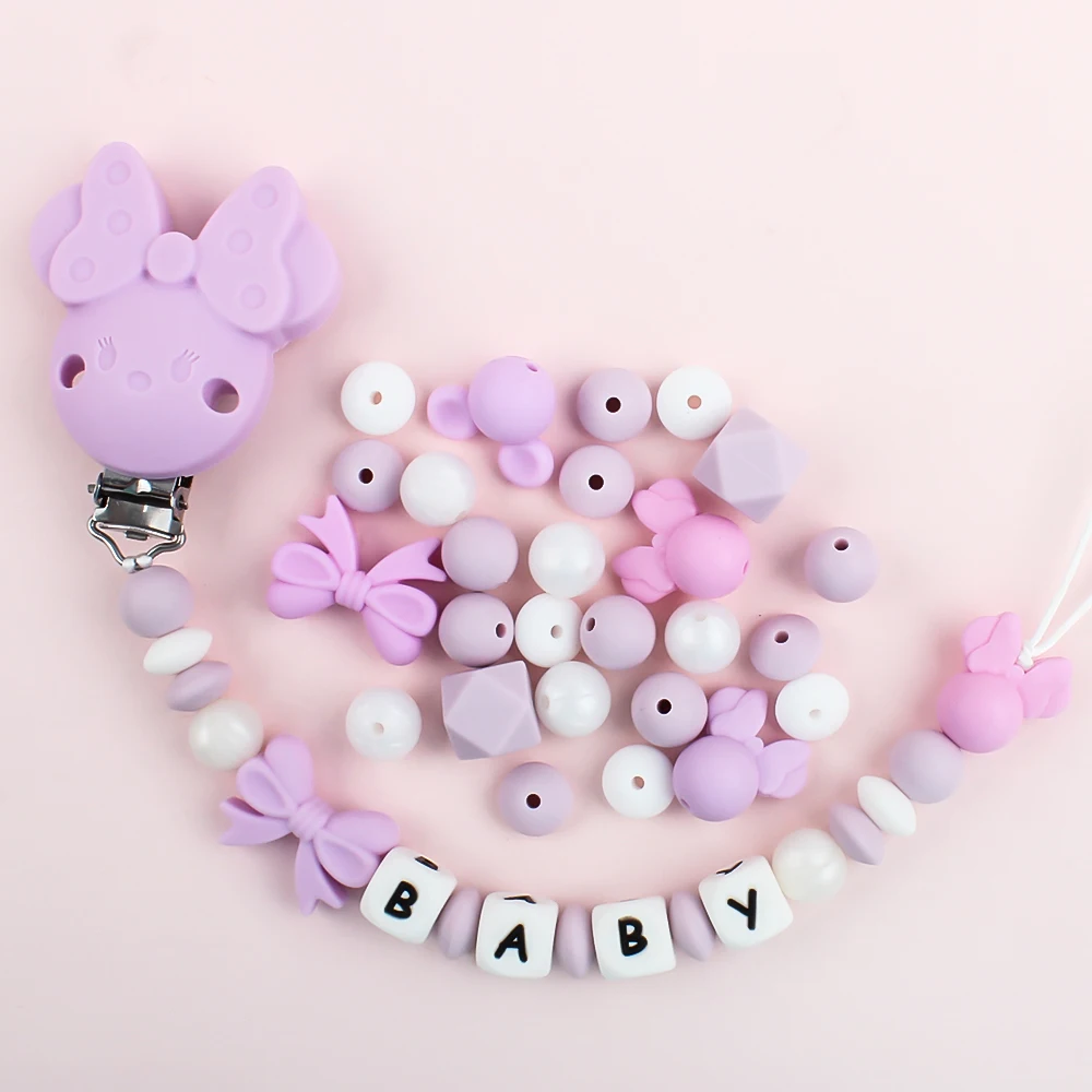 25Pc BPA Free Baby Silicone Beads Pacifier Clips Chain Butterfly Cartoon Animal Shape Teether Teething Beads Newborn Accessories