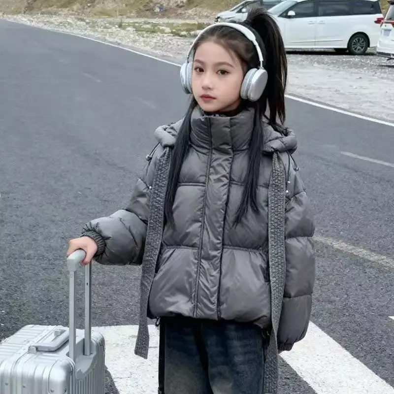 Girls' Hooded Jacket 2026 Winter New Baby Cotton Coats Warm Short Jacket Winter Clothing for Children 5-14Years