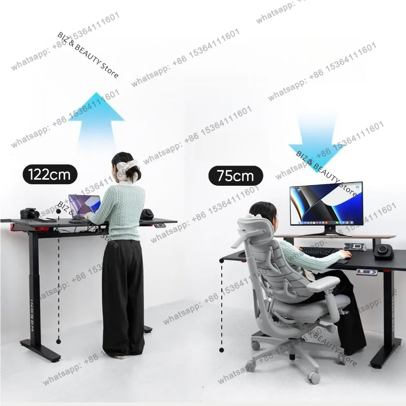FG Multi-Functional Electric Standing Desk Monitor Mount & Tilt Function Height Adjustable Gaming Desk & Workstation Furniture J 2