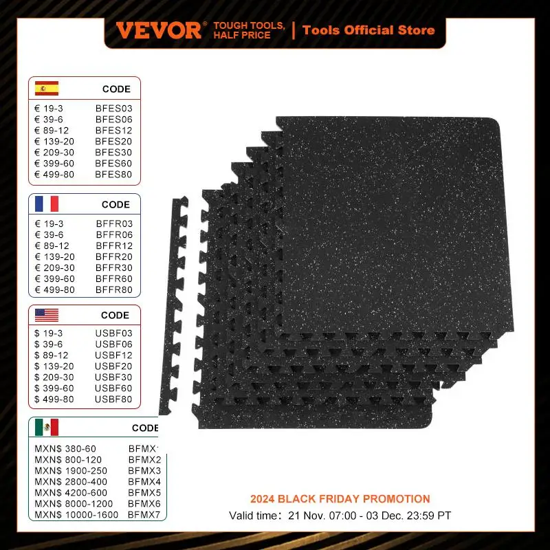 VEVOR Alfombras de Espuma Entrelazadas 6 Piezas Antideslizantes para Suelos 24" x 24" Alfombrillas de Bloqueo de Punto 1/2 de Grosor, Diseño Actualizado de 2 Capas para Aulas, Gimnasios, Hogar
