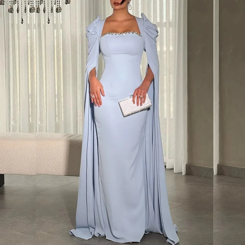 

Vintage Long Prom Dresses Cape Sleeves Beading Sequin Floor Length Formal Evening Party Gown Occasion Cocktail Dress